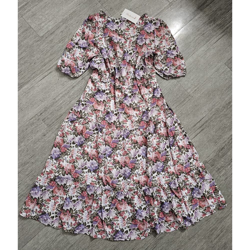 Bbonlinedress Women’s Floral Midi Dress Puff Sleeve Boho Cottagecore Size Large